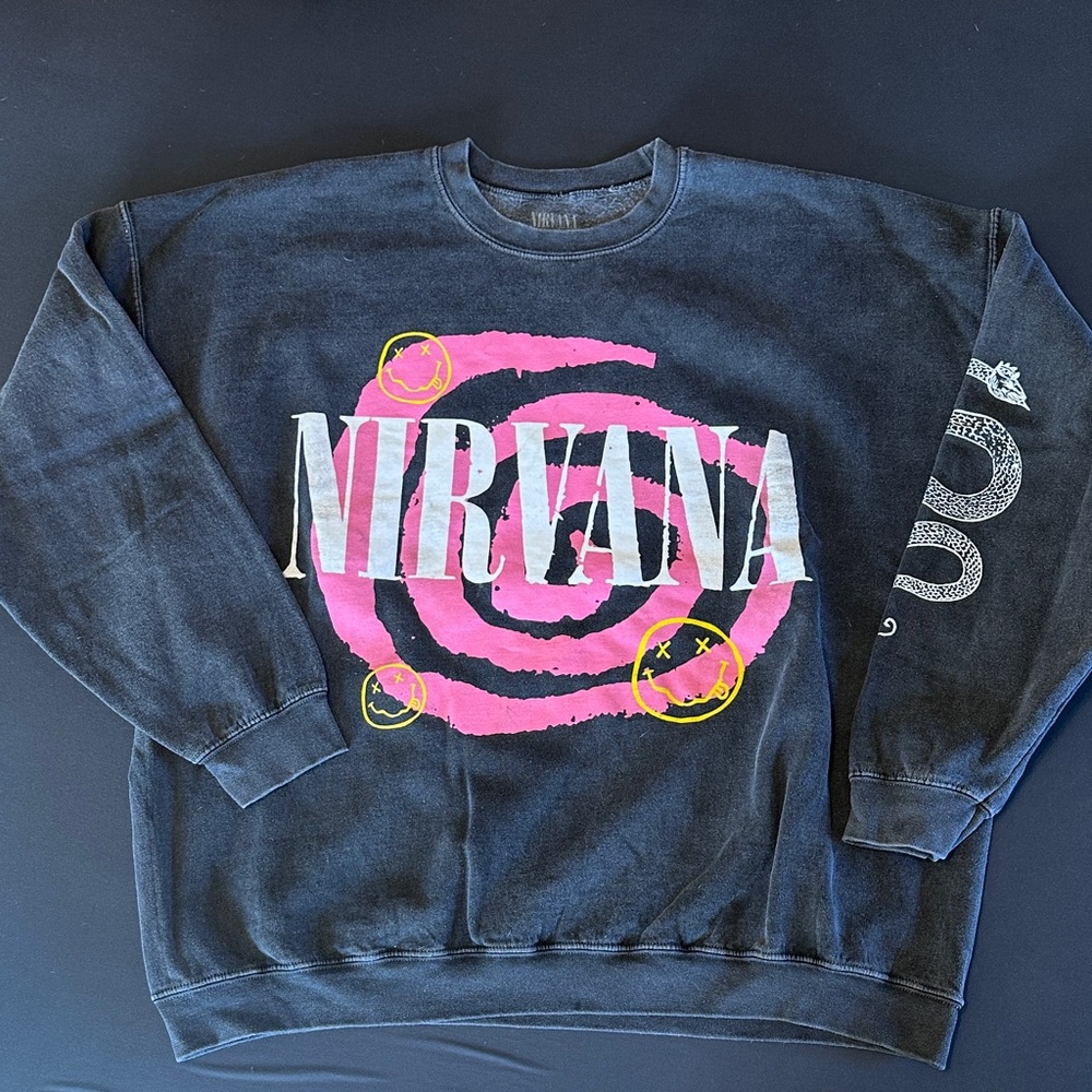NIRVANA Black and Pink Crewneck Sweater